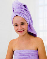 Girl wearing a towel.