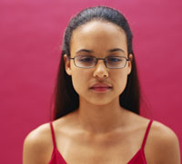Girl with bad vision wearing glasses.